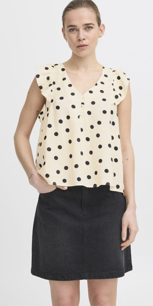 Ichi Polka Dot Flutter Blouse