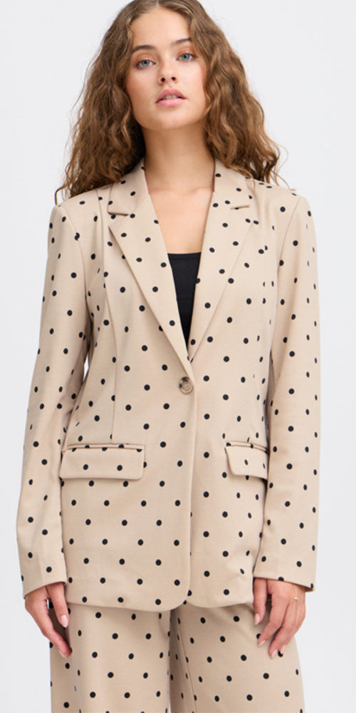 Ichi Polka Dot Ponte Knit Blazer