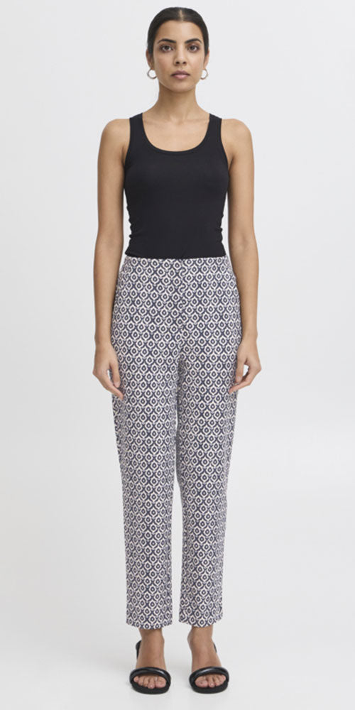 Ichi Slim Cut Ponte Pants, navy ikat