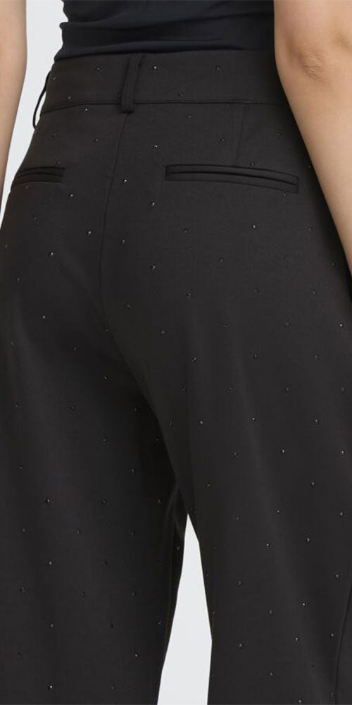 Ichi Ponte Knit Rhinestone Pants, black
