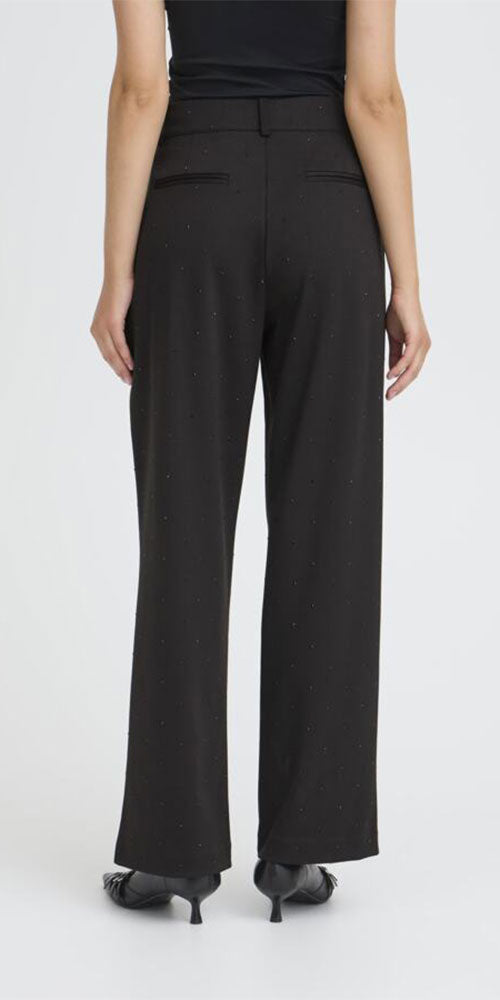 Ichi Ponte Knit Rhinestone Pants, black