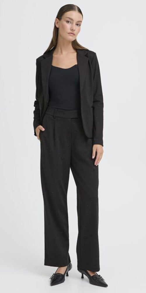 Ichi Ponte Knit Rhinestone Pants, black