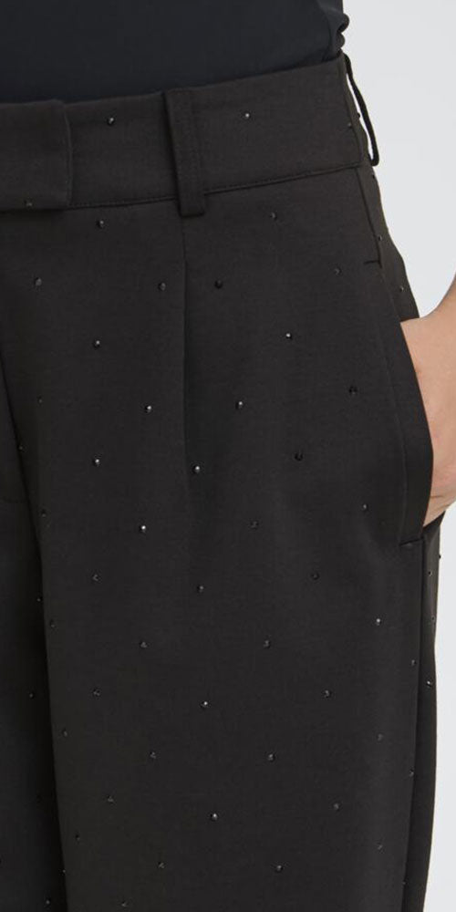 Ichi Ponte Knit Rhinestone Pants, black