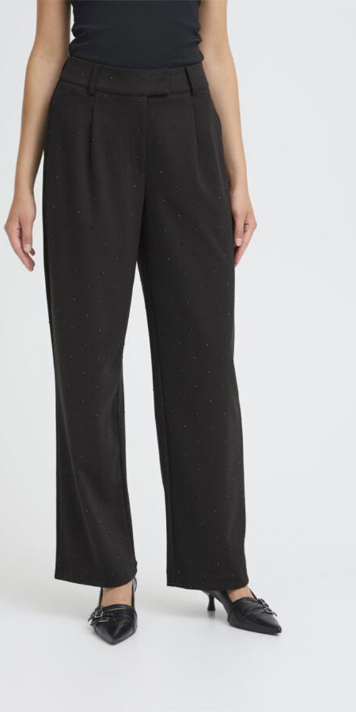 Ichi Ponte Knit Rhinestone Pants, black