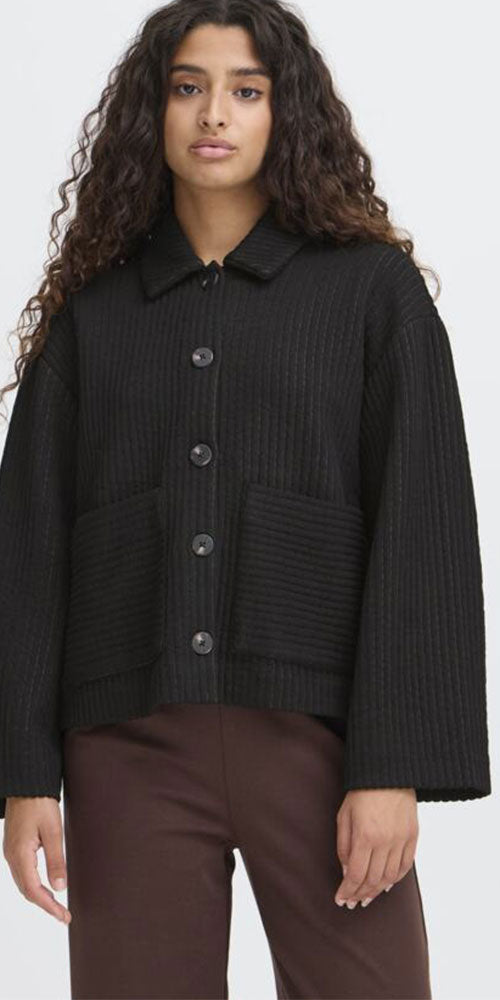 Ichi Quilted Cardy Jacket, black