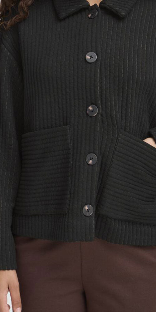 Ichi Quilted Cardy Jacket, black