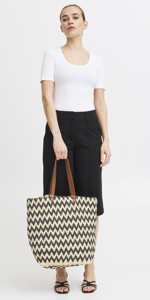 Ichi Raffia Zig Zag Tote