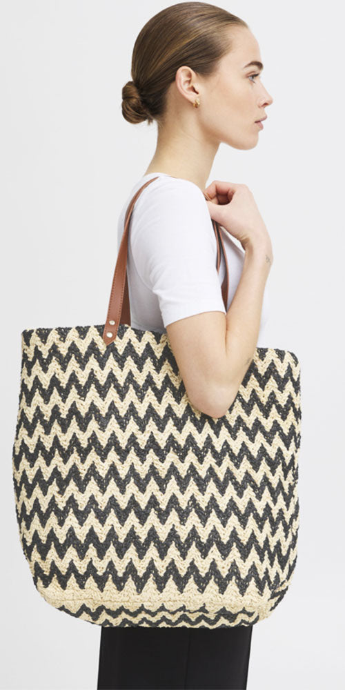 Ichi Raffia Zig Zag Tote