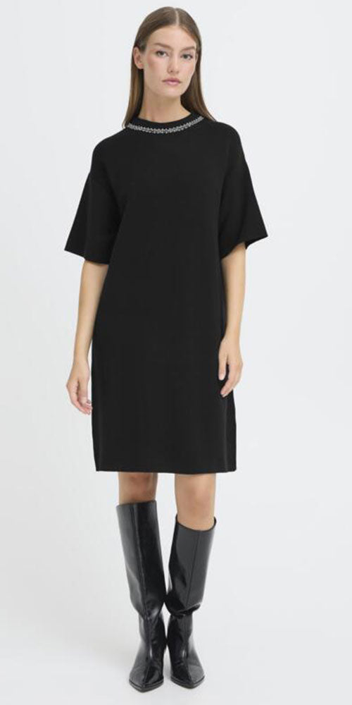 Ichi Rhinestone Detail Sweater Dress