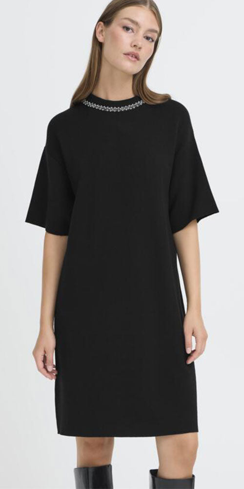 Ichi Rhinestone Detail Sweater Dress