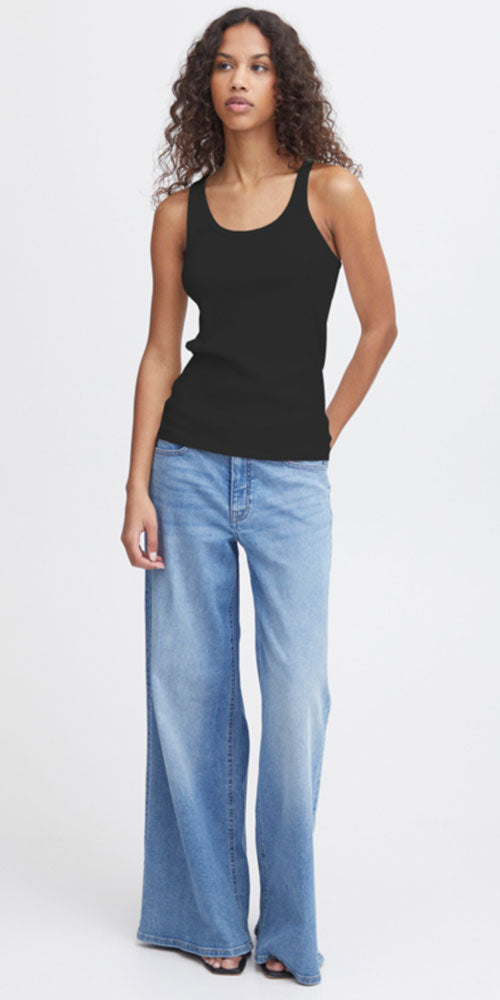 Ichi Ribbed Racer Tank, black
