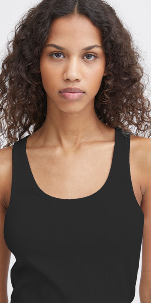 Ichi Ribbed Racer Tank, black
