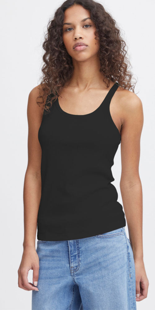 Ichi Ribbed Racer Tank, black