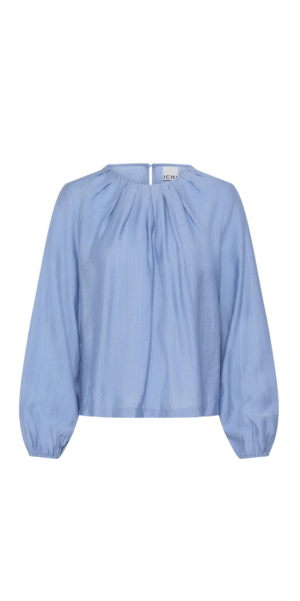 Ichi Ruche Neck Blouse, light blue