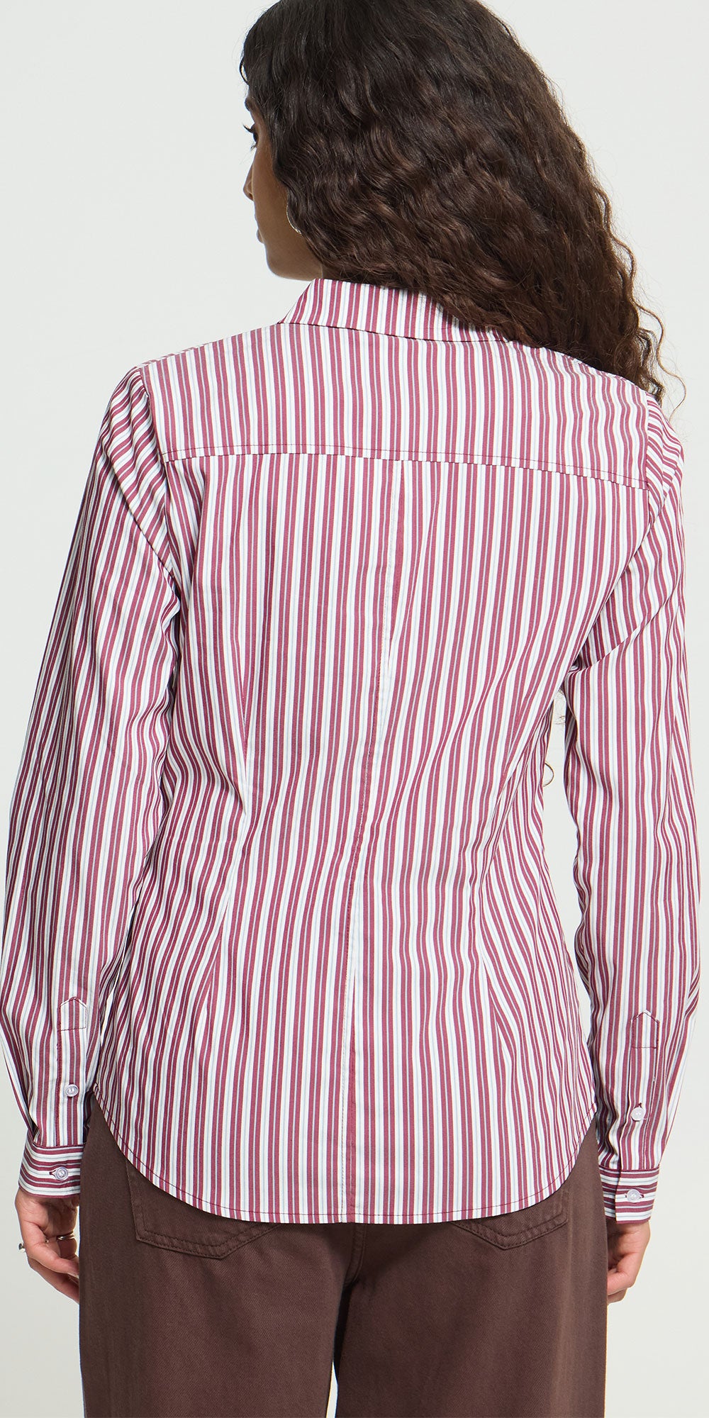Ichi Semi-fitted Button Shirt, magenta stripe