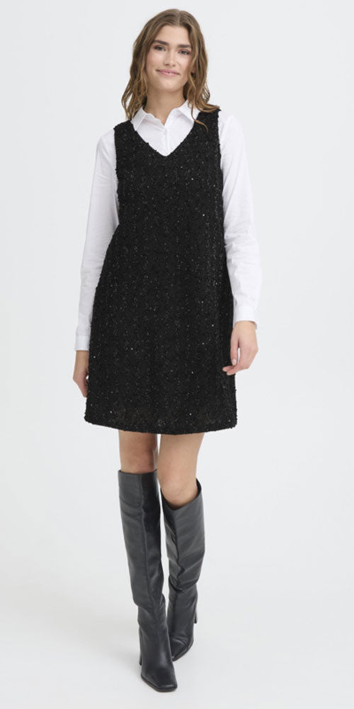 Ichi Sequin Tweed Dress