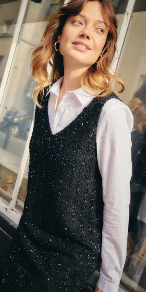 Ichi Sequin Tweed Dress