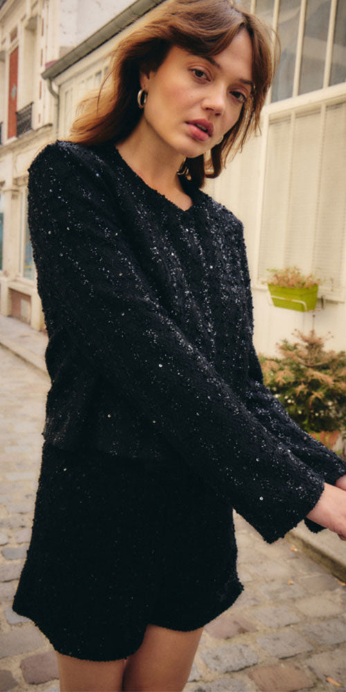 Ichi Sequin Tweed Shorts