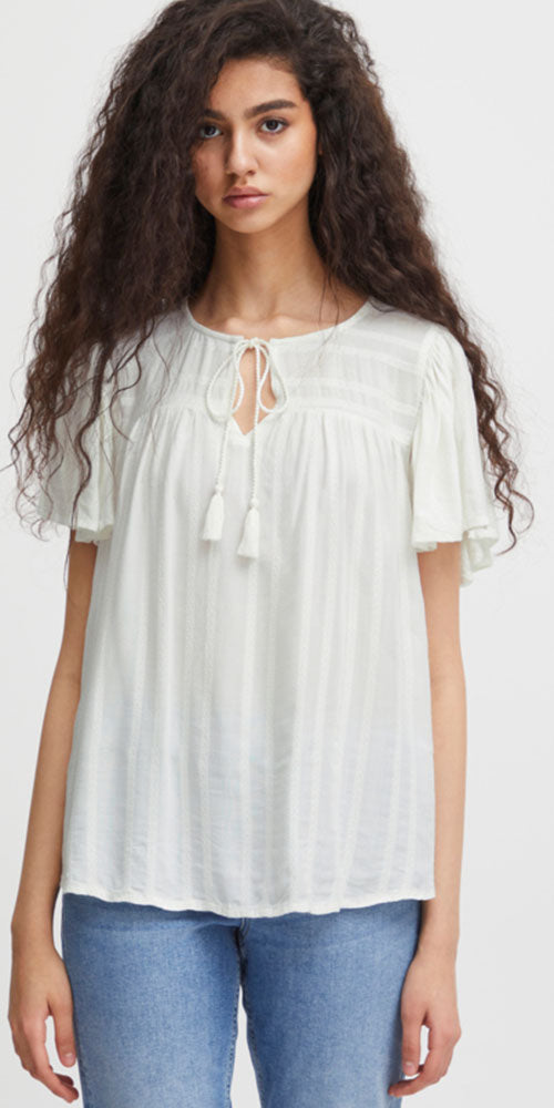 Ichi Short Sleeve Peasant Top