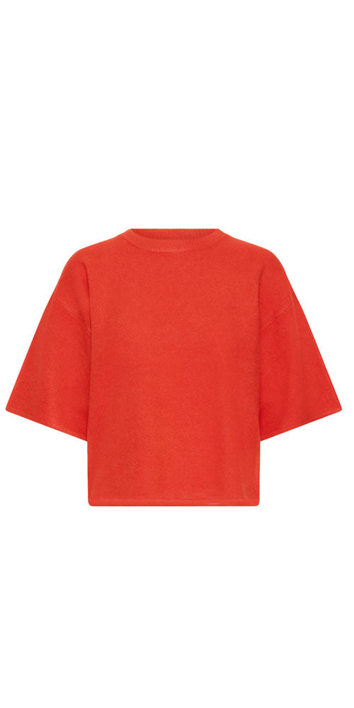 Ichi Short Sleeve Sweater, red