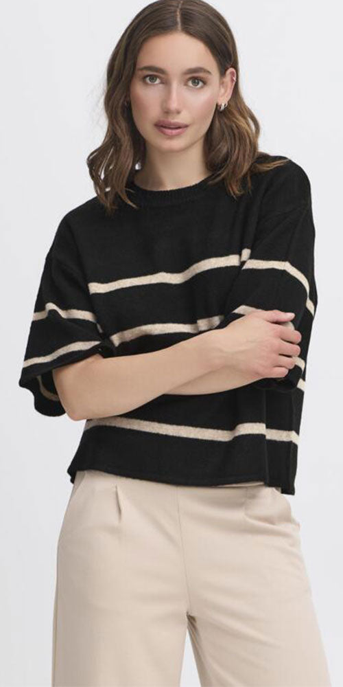 Ichi Short Sleeve Sweater, stripes