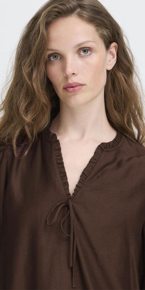 Ichi Silky Blouse, dark chocolate