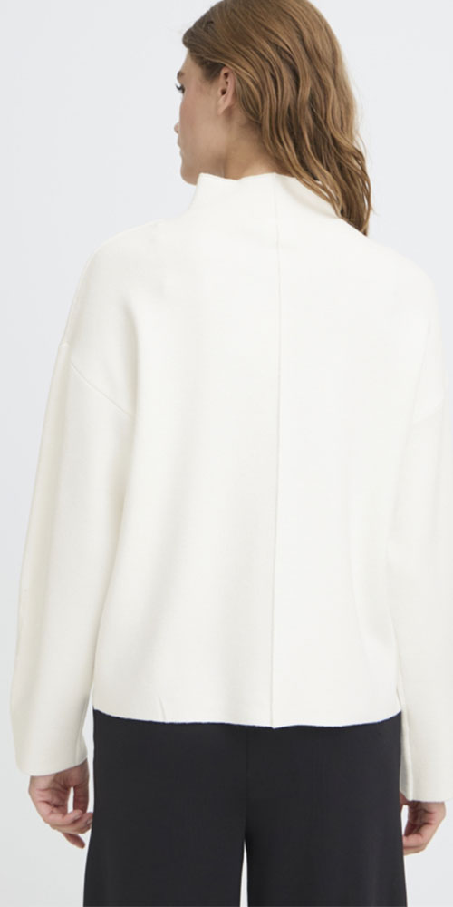 Ichi Smooth Knit Mock Neck Pullover, cloud dancer