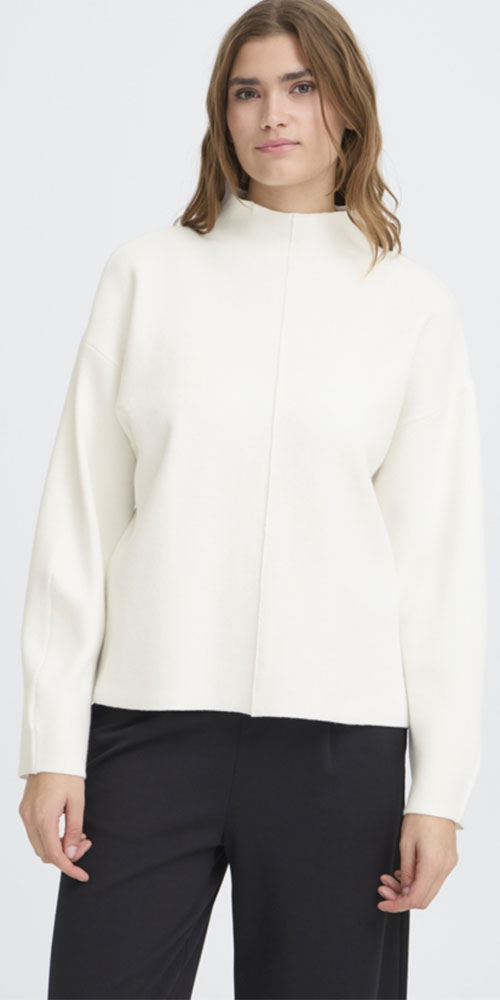 Ichi Smooth Knit Mock Neck Pullover, cloud dancer