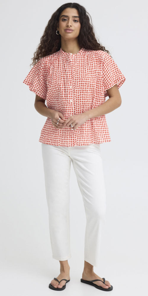Ichi Cotton Dolman Sleeve Blouse, stacked tulip