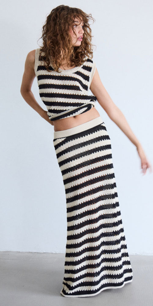 Ichi Striped Knit Skirt
