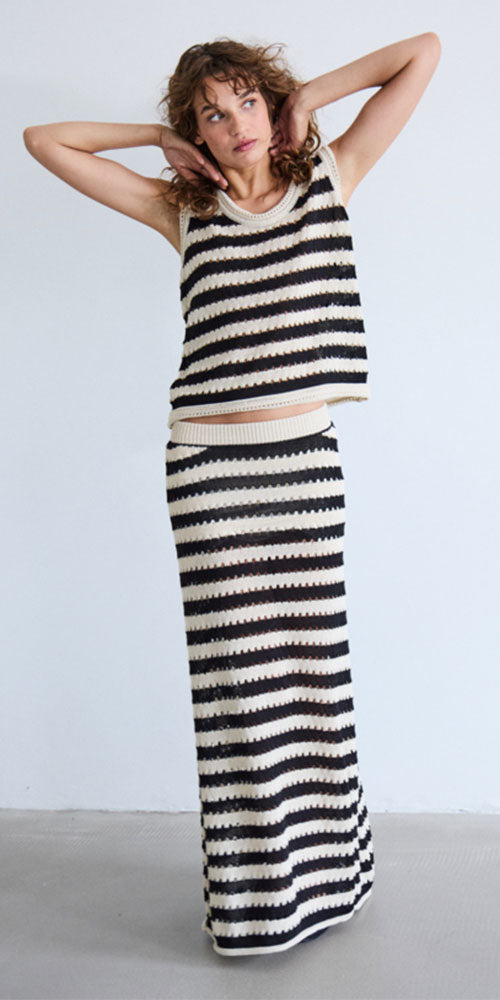 Ichi Striped Knit Skirt