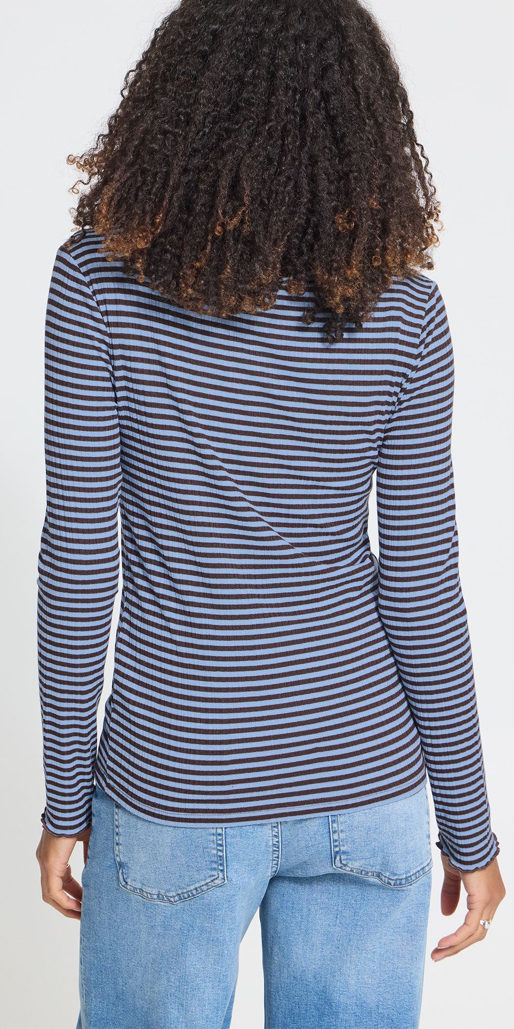 Ichi Striped Lettuce Edge Top, blue/brown