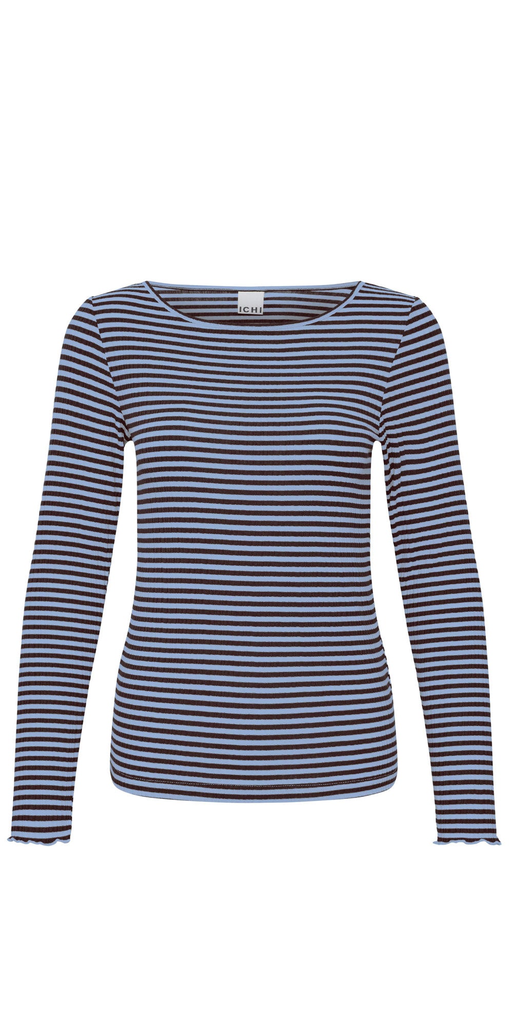 Ichi Striped Lettuce Edge Top, blue/brown