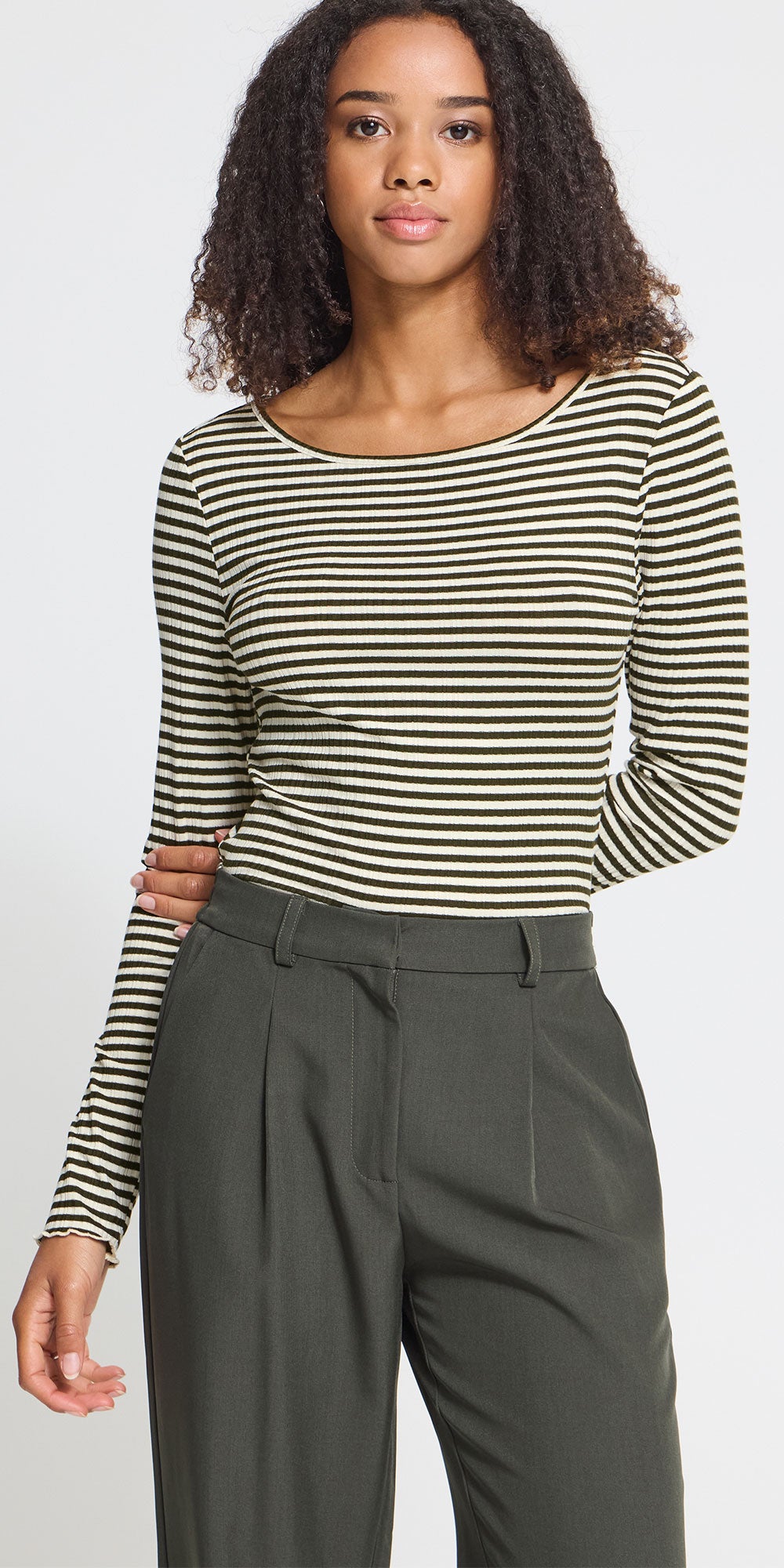 Ichi Striped Lettuce Edge Top, green/birch