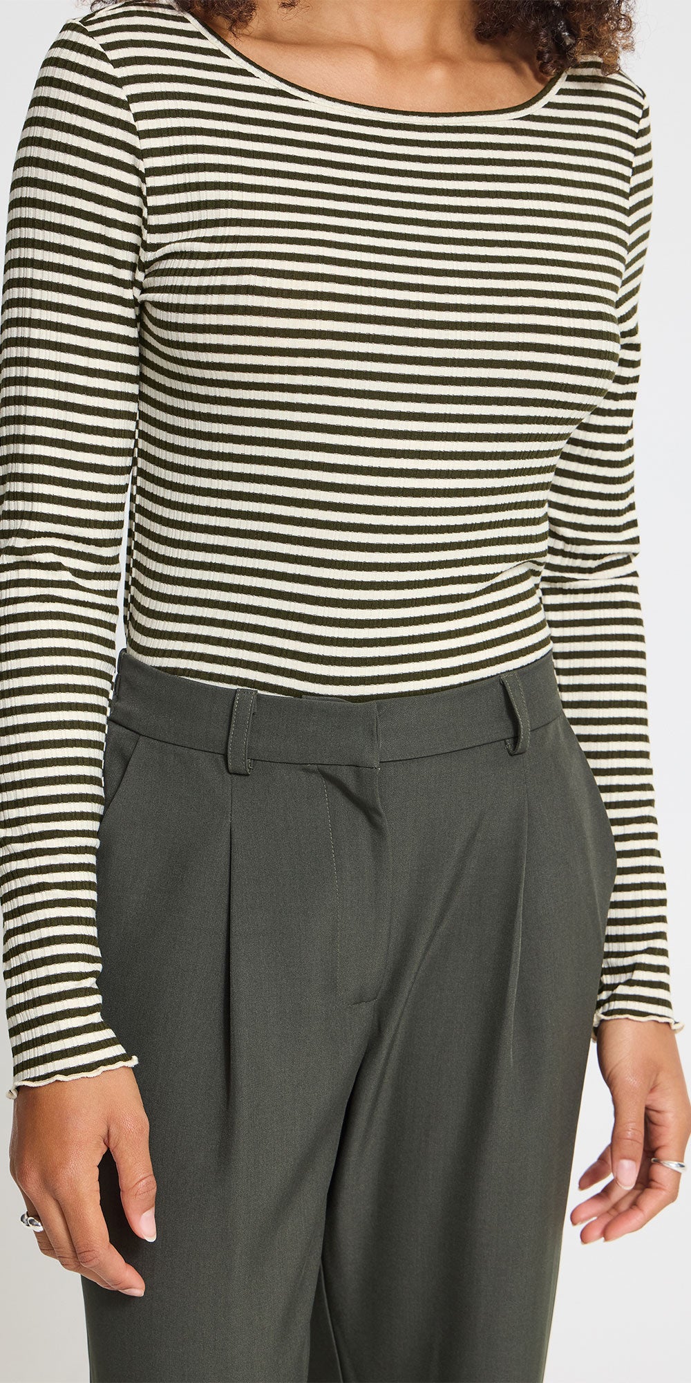 Ichi Striped Lettuce Edge Top, green/birch