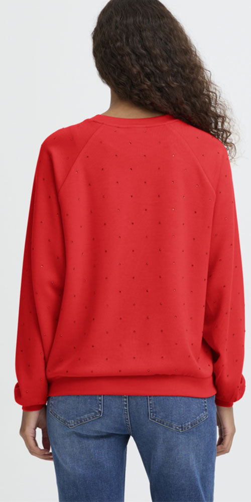 Ichi Studded Sweatshirt, red