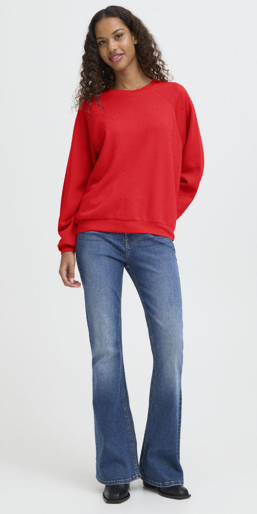 Ichi Studded Sweatshirt, red