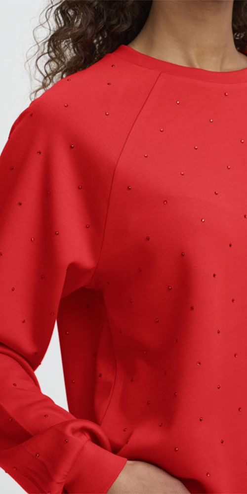 Ichi Studded Sweatshirt, red
