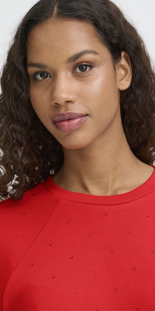 Ichi Studded Sweatshirt, red