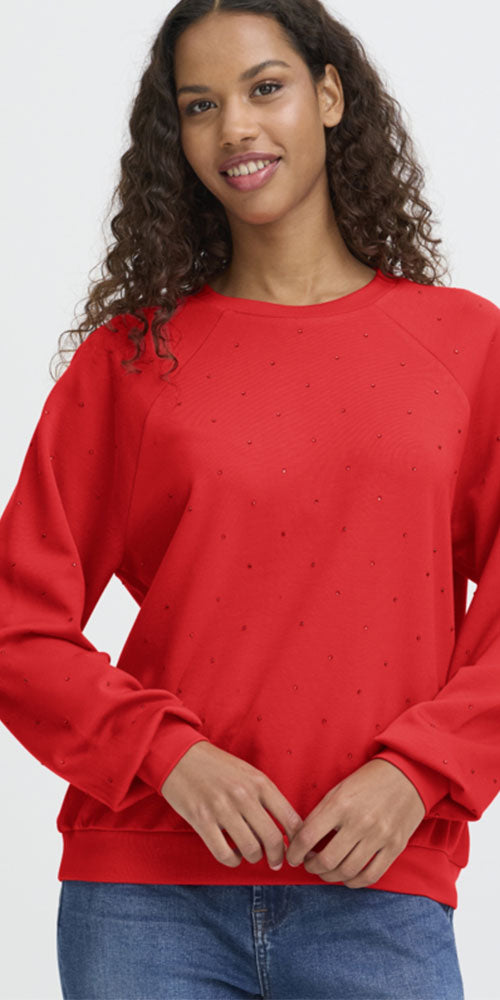 Ichi Studded Sweatshirt, red