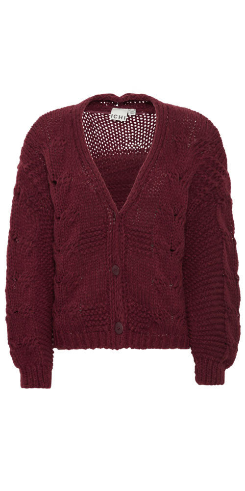 Ichi Textural Knit Cardy, wine