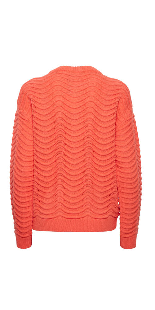 Ichi Textural Sweater, hot coral