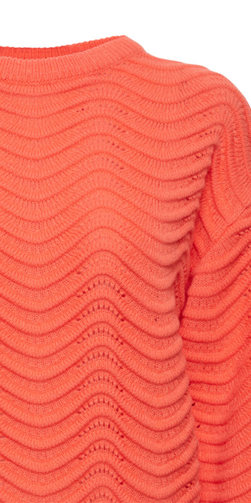 Ichi Textural Sweater, hot coral
