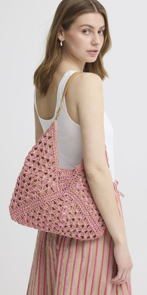 Ichi Raffia Tote, pinkish
