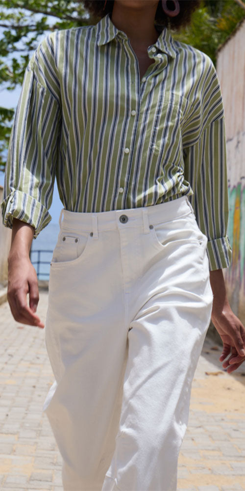Ichi Darted Barrel Jeans, white