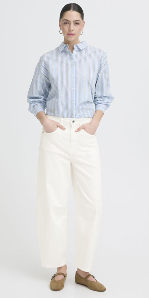 Ichi Darted Barrel Jeans, white