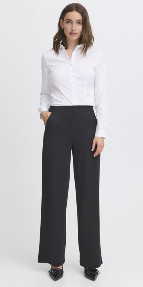 Ichi Wide Leg Ponte Pants, black