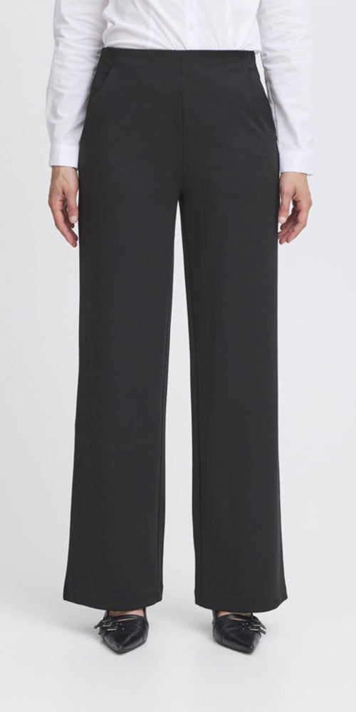Ichi Wide Leg Ponte Pants, black