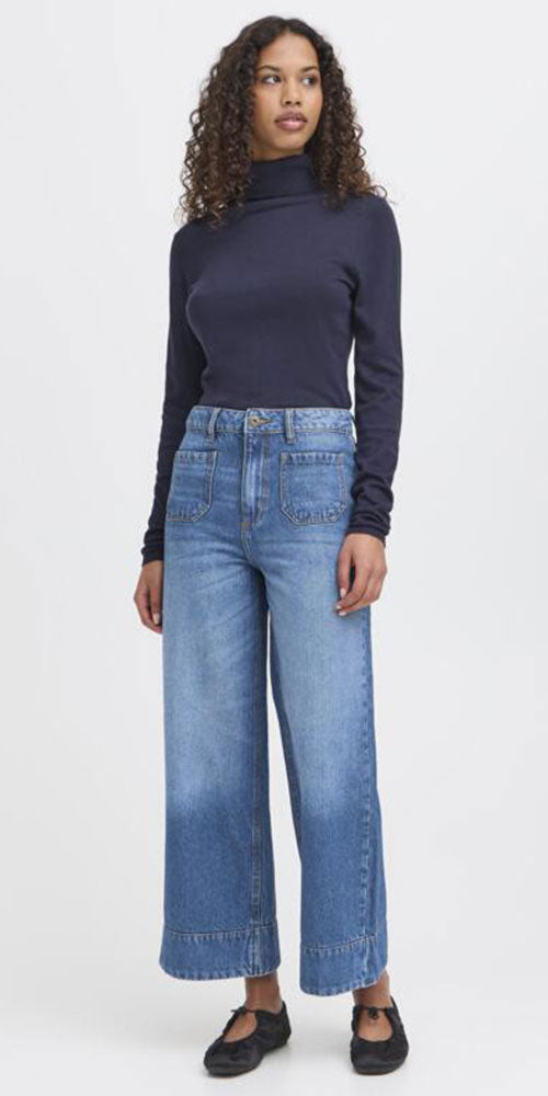 Ichi Wide Cuff Cropped Jeans