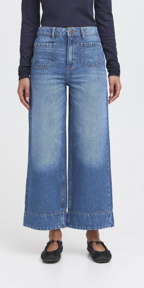 Ichi Wide Cuff Cropped Jeans